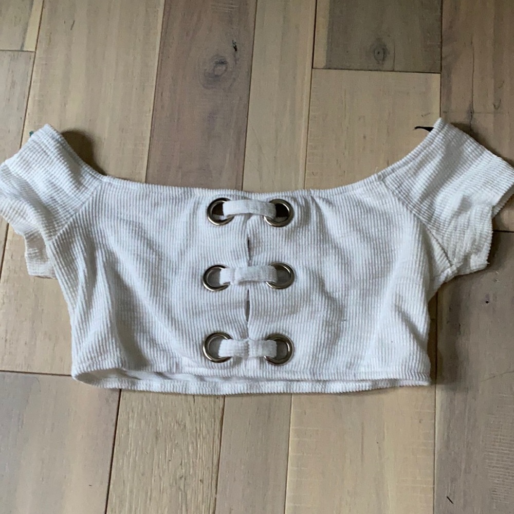 Forever 21 white crop top with silver detailing
